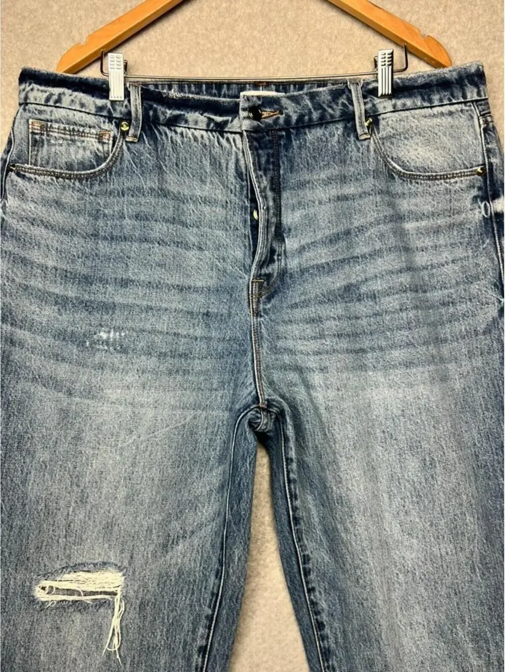 Good American Good Boy High Rise Distress Straight Leg Jeans 16 Curvy 80s